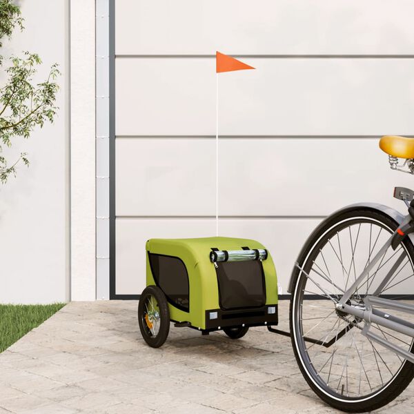 vidaXL Pet Bike Trailer Green and Black Oxford Fabric, Iron, PVC