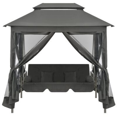 vidaXL Outdoor Convertible Swing Bench with Canopy Anthracite 86.6"x63"x94.5" Steel
