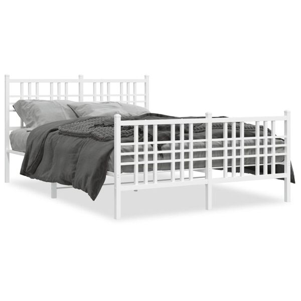 vidaXL Bed Frame White Steel Small Double Bed Frame Rectangular