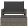 vidaXL Garden Bench Grey PE rattan 2-seater Convertible