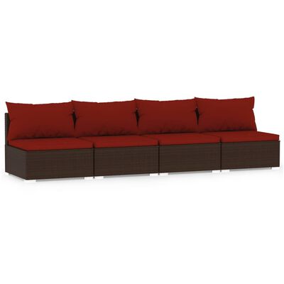 vidaXL 4 Seater Sofa with Cushions Brown Poly Rattan