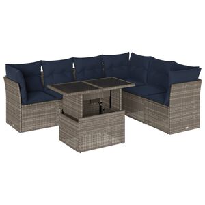 vidaXL 7 Piece Garden Sofa Set with Cushions Grey Poly Rattan
