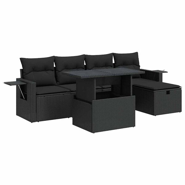 vidaXL Garden Sofa Set Black PE rattan Large Adjustable Armrests