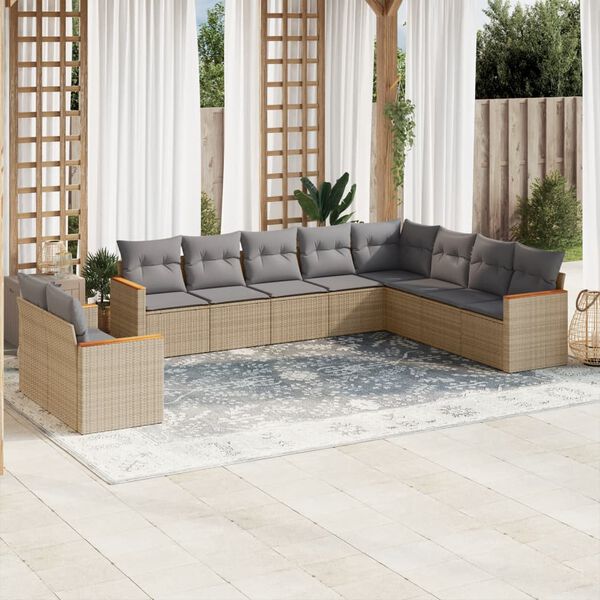 vidaXL Garden Sofa Set Mix Beige PE rattan, powder-coated steel 10 Piece