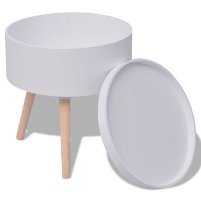 vidaXL Side Table with Serving Tray Round 15.6"x17.5" White