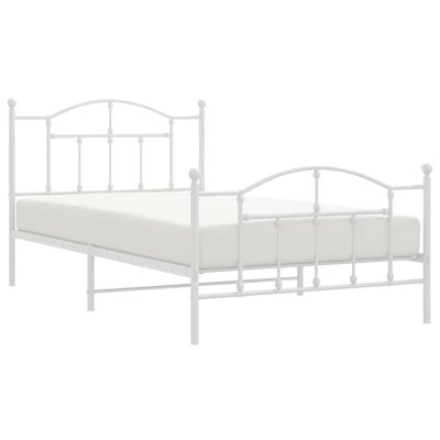 vidaXL Metal Bed Frame with Headboard and Footboard White 39.4"x78.7"