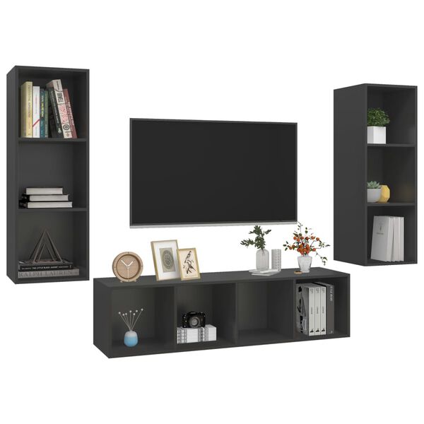 vidaXL TV Cabinet Set Grey Engineered wood Medium Grey TV Cabinet Set