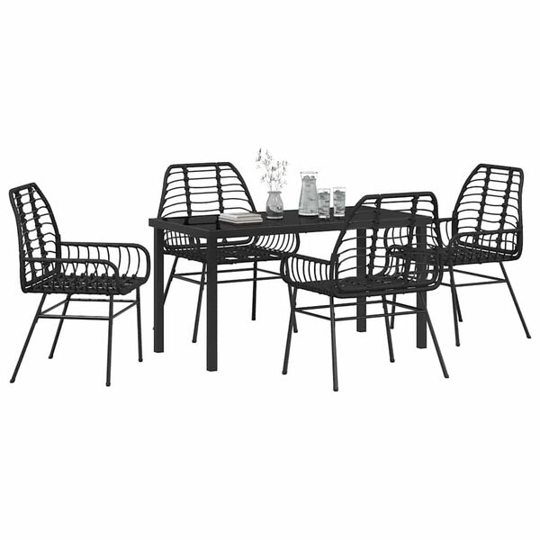 vidaXL Garden Dining Set 5 pcs Black Poly Rattan