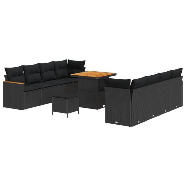 vidaXL Garden Sofa Set 11 pcs Black Poly Rattan
