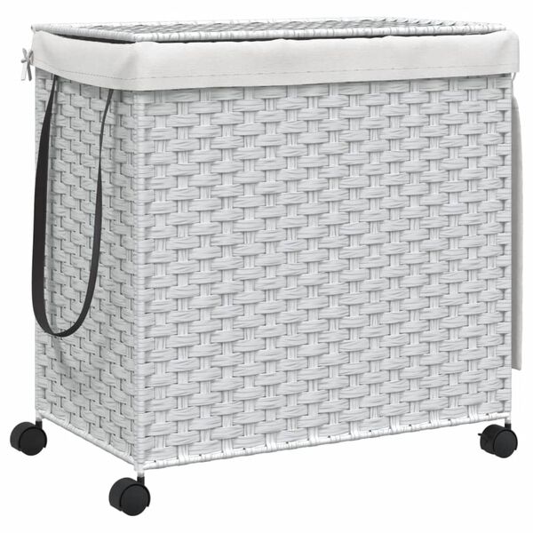vidaXL Laundry Basket with Wheels White 23.6x13.8x23.8" Rattan
