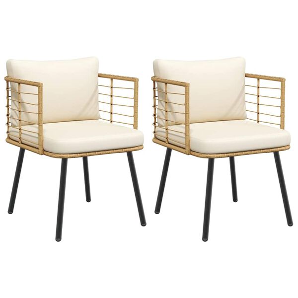 vidaXL Patio Chairs 2 pcs with Cushions Natural Poly Rattan