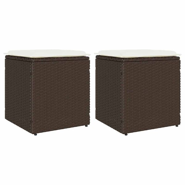 vidaXL Patio Stools with Cushions 2 pcs Brown 15.7x15.7x16.9" Poly Rattan