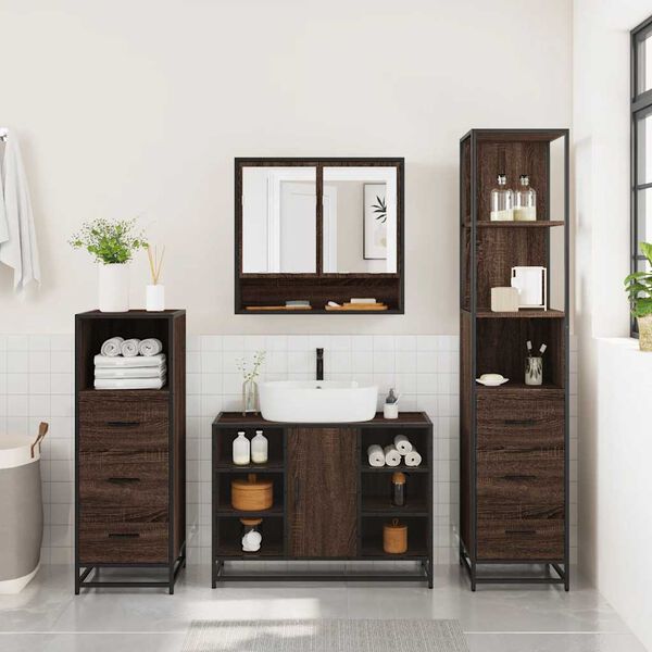 vidaXL Bathroom Furniture Set Brown Oak Engineered wood, Metal