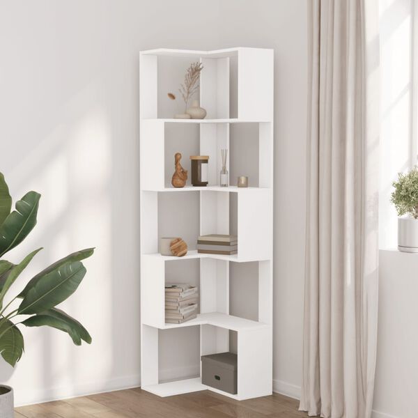vidaXL Corner Bookcase 5-Tier White 19.7x19.7x70.5" Engineered Wood