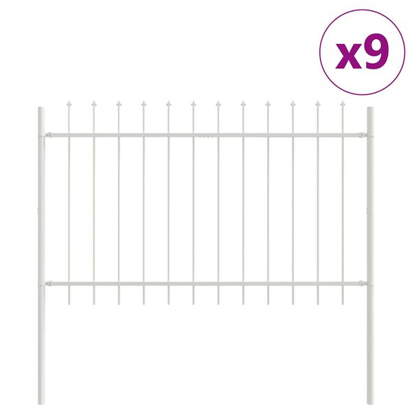 vidaXL Garden Fence 9 pcs White 50.20 x 3.94 ft Powder-coated Steel