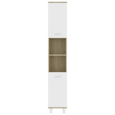 vidaXL Bathroom Cabinet White and Sonoma Oak 11.8"x11.8"x70.5" Engineered Wood