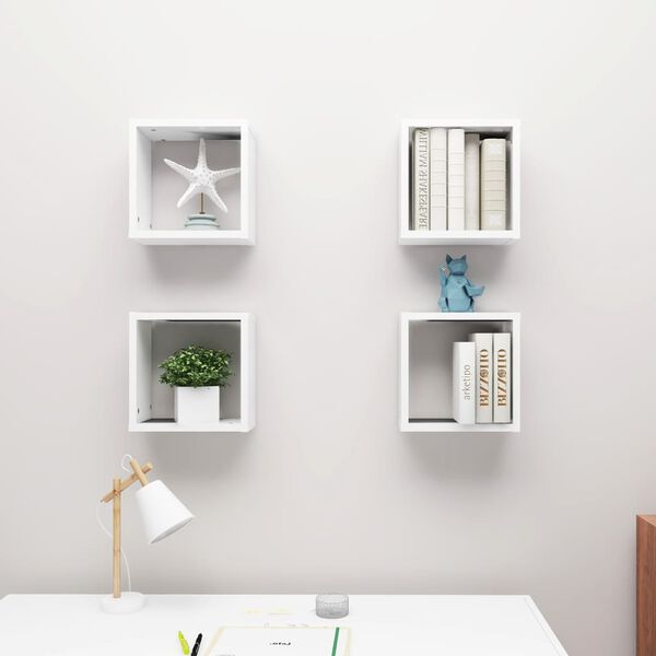 vidaXL Cube Shelf Set of 4 White Engineered wood Wall mounting