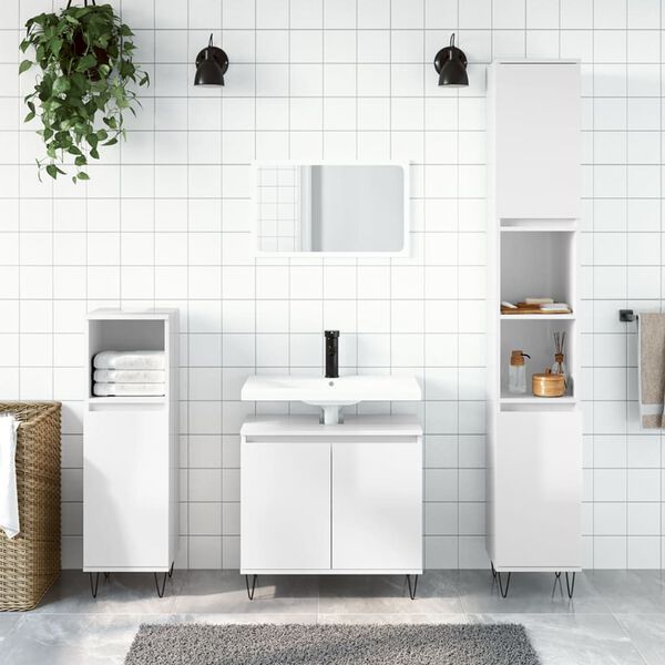 vidaXL Bathroom Furniture Set High gloss white Engineered wood, metal