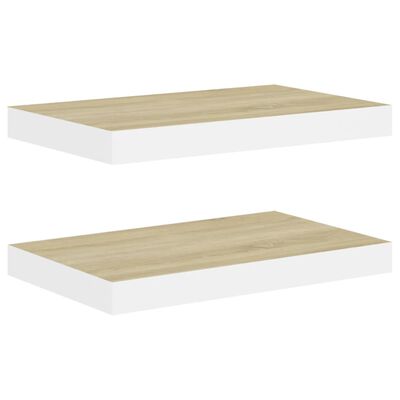 vidaXL Floating Wall Shelves 2 pcs Oak and White 15.7"x9.1"x1.5" MDF