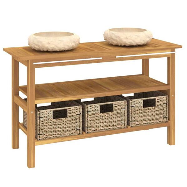 vidaXL Vanity Cabinet with Sink Teak, cream Teak wood, marble Large