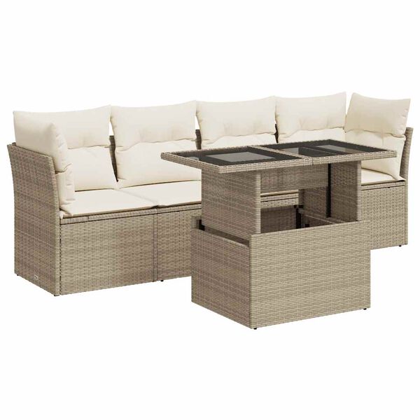 vidaXL Garden Sofa Set Beige PE rattan Medium Adjustable Armrests