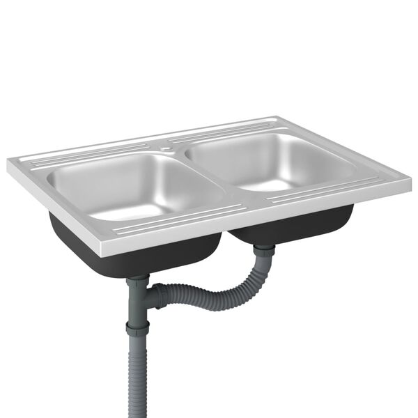 vidaXL Kitchen Sink with Double Basins Silver 31.5"x23.6"x6.1" Stainless Steel