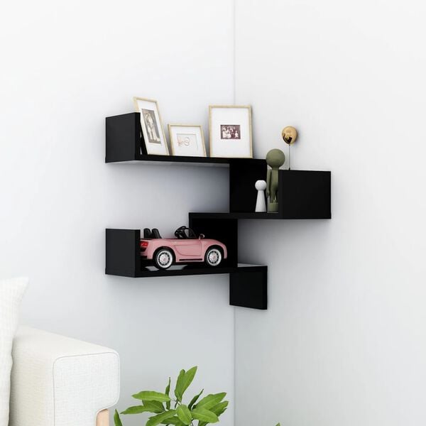 vidaXL Wall Corner Shelf Black Engineered wood 15.7 x 15.7 x 19.7 in