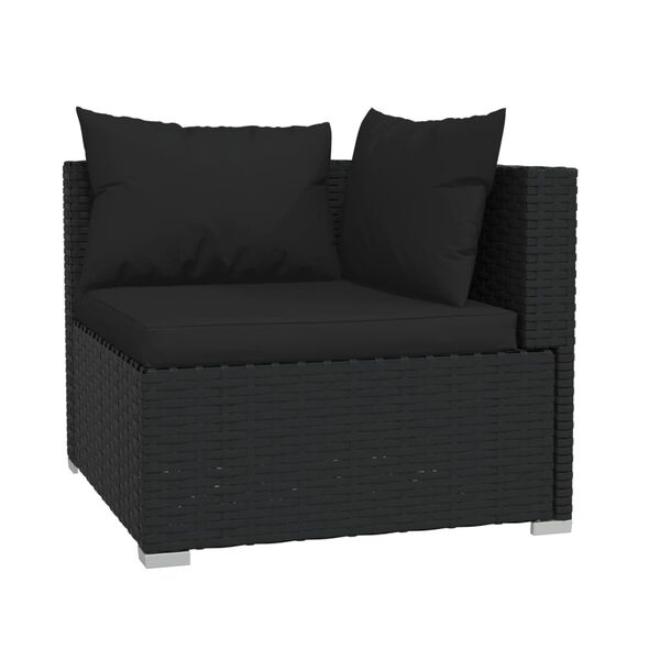 vidaXL Garden Lounge Set Black PE Rattan, Powder-Coated Steel, Plastic