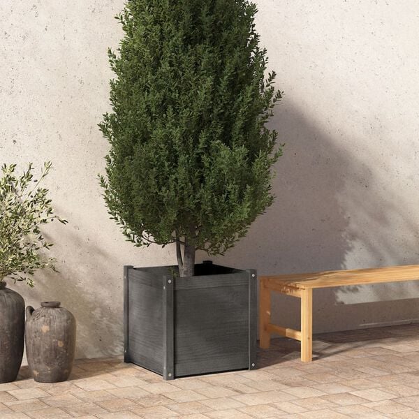 vidaXL Garden Planter Grey Solid pinewood Medium Tough Garden Planter