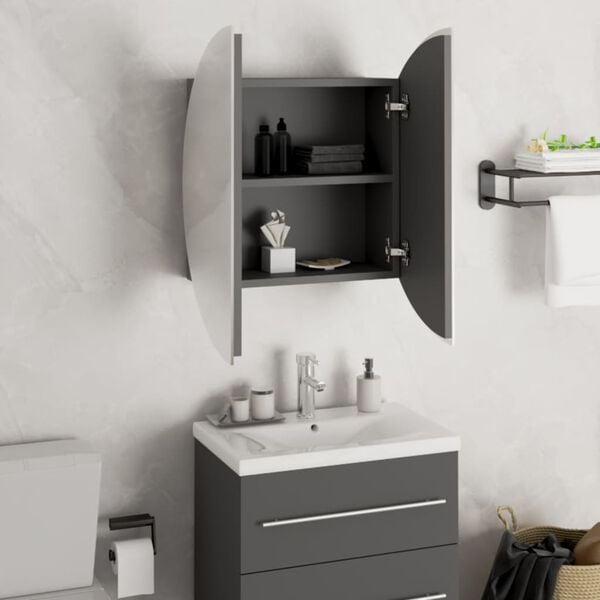 vidaXL Bathroom Cabinet Grey Engineered wood, glass, PVC, copper