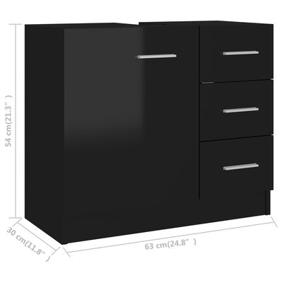 vidaXL Sink Cabinet High Gloss Black 24.8"x11.8"x21.3" Engineered Wood