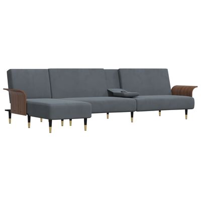 vidaXL L-shaped Sofa Bed Dark Gray 109.8"x55.1"x27.6" Velvet
