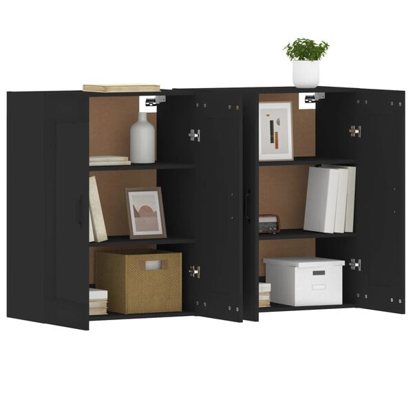 vidaXL Wall Mounted Cabinet Set of 2 Black Engineered wood Large