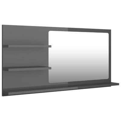 vidaXL Bathroom Mirror High Gloss Gray 35.4"x4.1"x17.7" Engineered Wood