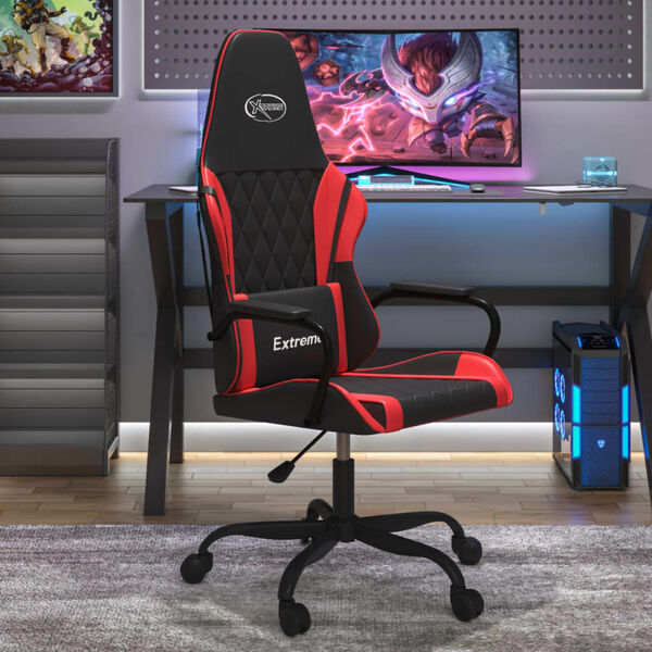 vidaXL Gaming Chair Black and Red Faux leather Medium Height-Adjustable