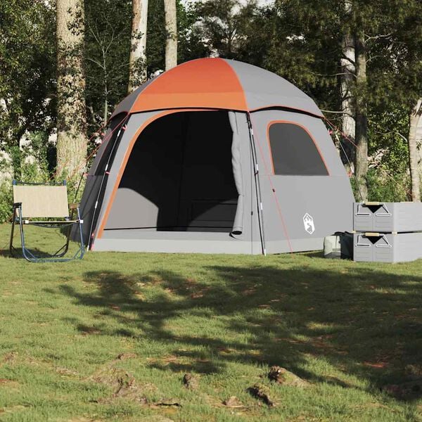 vidaXL Family Tent Igloo 6-Person Grey and Orange Waterproof