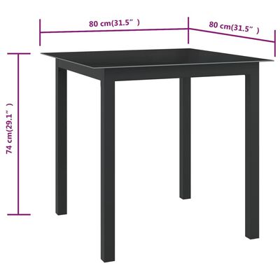 vidaXL Patio Table Black 31.5"x31.5"x29.1" Aluminum and Glass