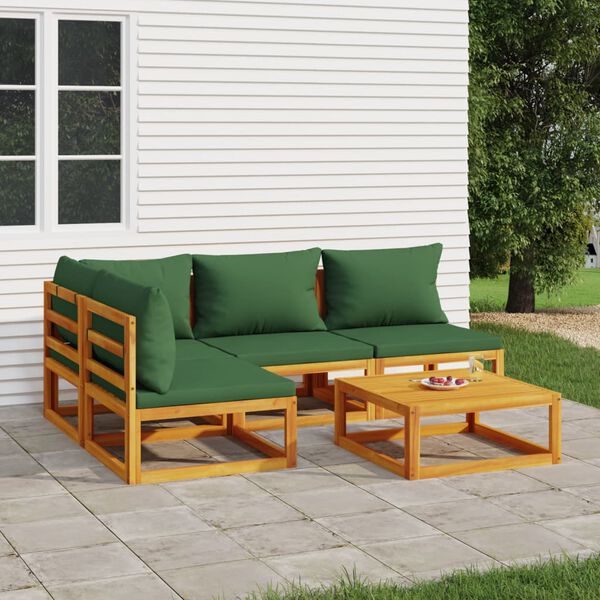 vidaXL Garden Lounge Set Natural wood, Green Solid Acacia wood, Fabric