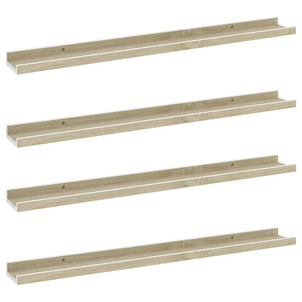 vidaXL Wall Shelf Set of 4 White and Sonoma Oak MDF Medium