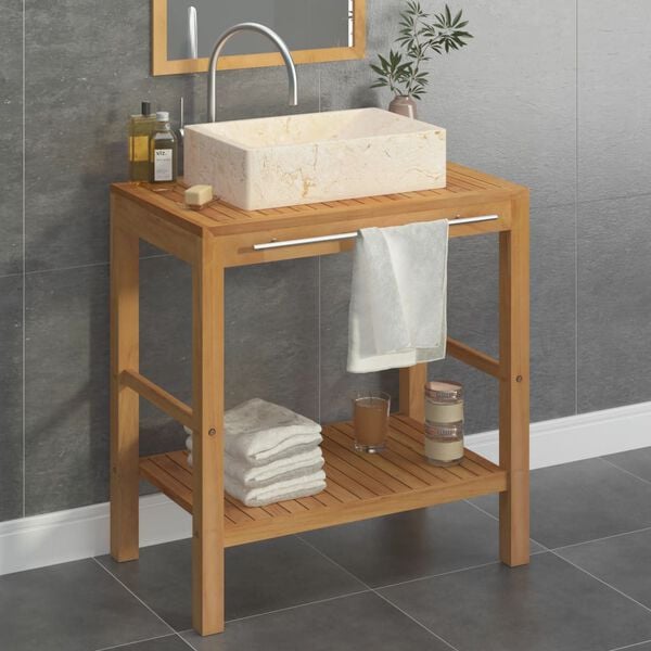 vidaXL Vanity Cabinet With Sink Cream Solid Teak Wood Medium