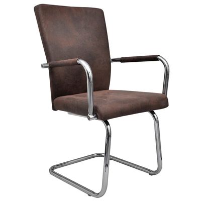 vidaXL Cantilever Dining Chairs 4 pcs Brown Faux Suede Leather