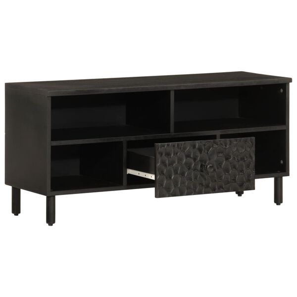 vidaXL TV Cabinet Black Solid Mango Wood, Engineered Wood, Iron Medium