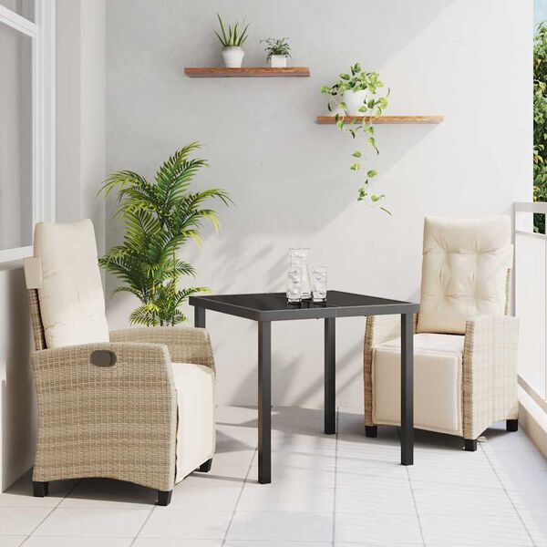 vidaXL Garden Dining Set with Cushion 3 pcs Beige Poly Rattan