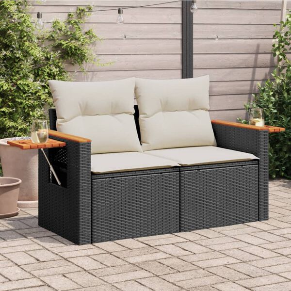 vidaXL Garden Sofa Black, Cream White
