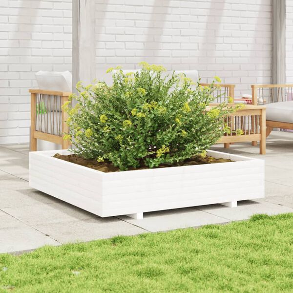 vidaXL Garden Planter White Solid pinewood Large Decorative Inlays
