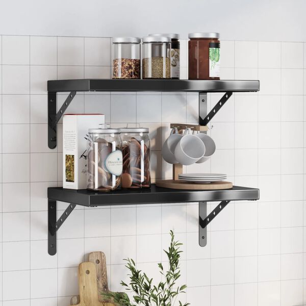 vidaXL Wall Shelf Black Stainless Steel 19.7 in x 11.8 in x 1.2 in
