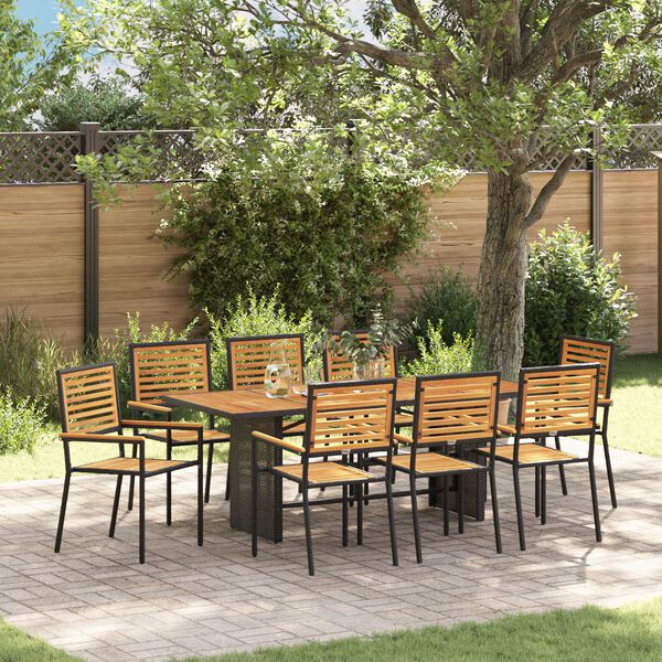 vidaXL Garden Dining Set 9 pcs Black and Brown Poly Rattan