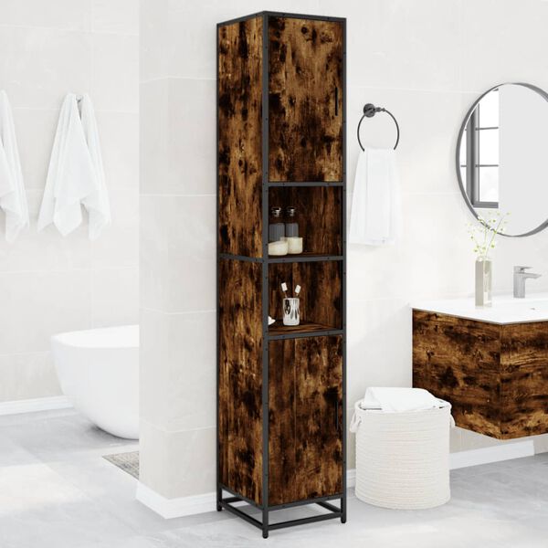 vidaXL Bathroom Cabinet Smoked Oak Engineered wood, metal Tall
