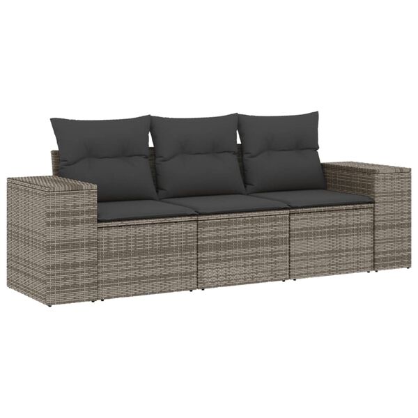 vidaXL Garden Sofa Set Grey PE rattan, powder-coated steel, polyester