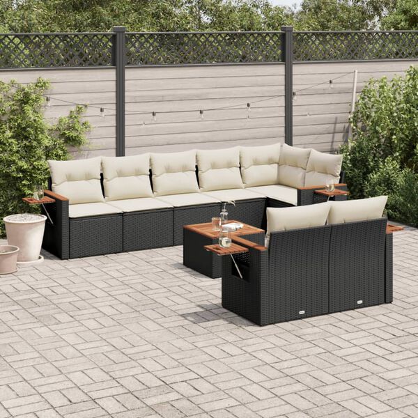 vidaXL Garden Sofa Set Black PE rattan 9 Piece UV-resistant materials